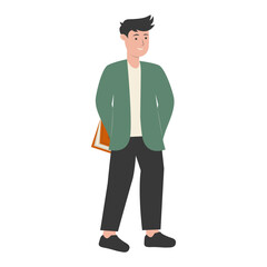 Teacher Staff Character While Holding a Book. Isolated on White Background. Flat Vector Illustration