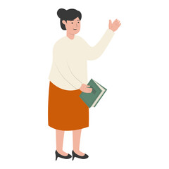 Teacher Staff Character While Holding a Book. Isolated on White Background. Flat Vector Illustration