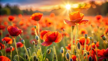 Fototapeta premium Poppy Field Sunset.