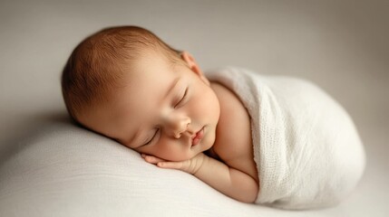 Gentle Serenity - Peaceful Newborn in Swaddle with Soft Natural Lighting and Minimalist Setup
