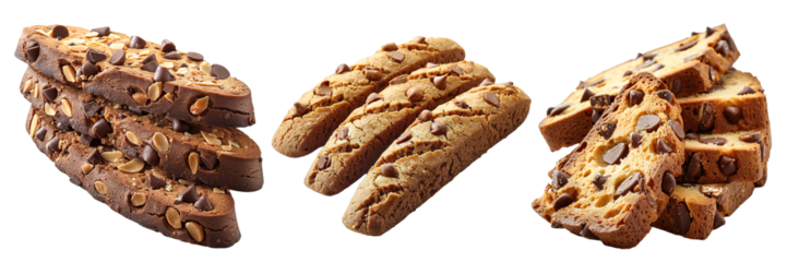 almond biscotti isolated on transparent background, generative ai