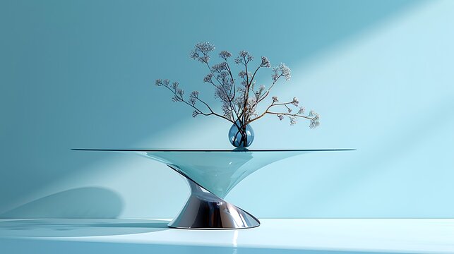 Modern galss table on blue background