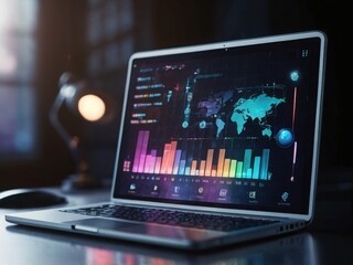 lose-up of a laptop keyboard , legal icons including a balanced scale, a magnifying glass, a courthouse, a document, a gavel, and a bar graph.