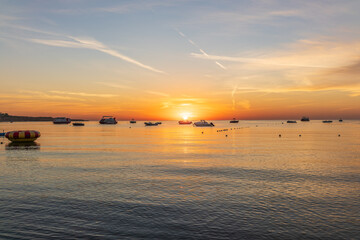 Fototapeta premium Sunrise over the sea. Panoramic seascape.