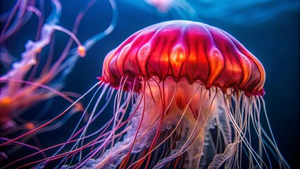 Close-up of a jellyfish's head with a red jellyfish inside