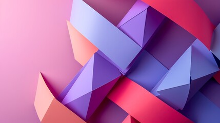 Obraz premium Multicolored structure with geometric shapes figures made from paper or plastic isolated on purple and pink background