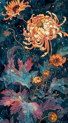 Obraz premium colorful autumn chrysanthemums pattern poster background