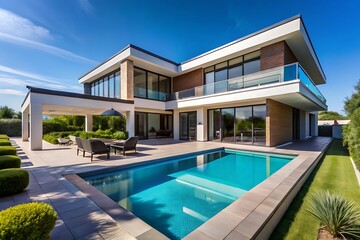 Obraz premium Modern House with Swimming Pool and Patio.