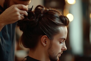 man getting his hair done in the barber shop