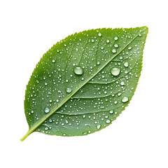 Green leaf with rain drop isolated on transparent background