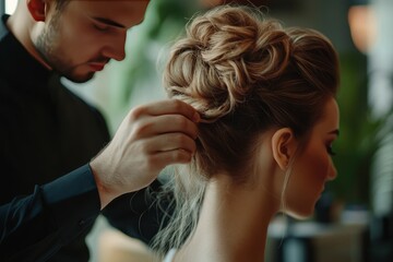 Naklejka premium women getting their hair done in the salon, hairdo, hairstyle, hair salon