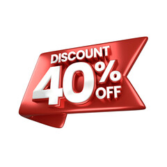 3d sales red and white discount price tag for composition 40 percent, amazing for product promotion