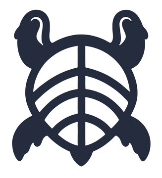 recommend clip art: Minimalist black turtle logo with a geometric shell and symmetrical design, featuring two heads, representing balance, nature, and aquatic life