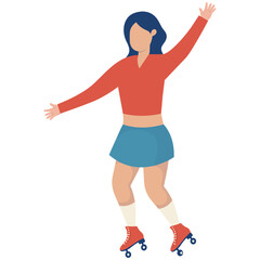 Girl Character with Roller Skates. Vector Graphic Illustration in Flat Cartoon Design