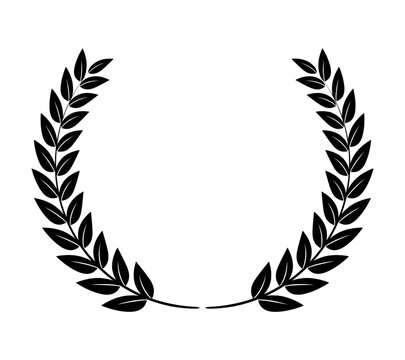 laurel wreath, Black circular laurel olive branches greek wreath vector illustration, A winner award of olive, stars of victory symbol, achievement heraldry symbol isolated on dark background