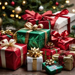 Obraz premium variety of Christmas gifts with a ribbon