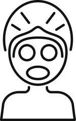 Woman applying cosmetic facial mask icon in outline style isolated on white background
