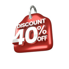 3d sales red and white discount price tag for composition 40 percent, amazing for product promotion