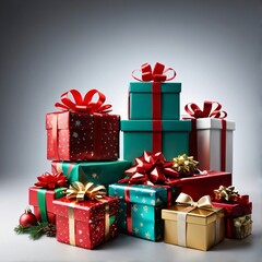 Fototapeta premium variety of Christmas gifts with ribbon