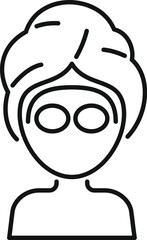 Line drawing of a woman wearing a towel on her head and cucumber slices on her eyes for skin treatment