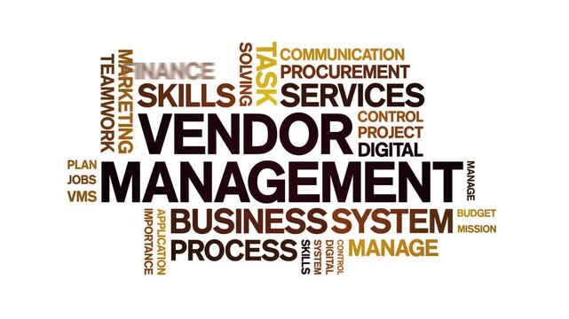 Vendor Management animated word cloud;text design animation tag kinetic typography seamless loop.