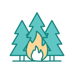Fototapeta premium Forest fire icon. Illustration of a wildfire in a forest, representing the danger of forest fires and the importance of prevention.