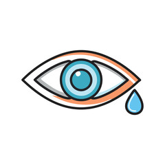 Crying eye icon. Blue eye with a single tear, symbolizing sadness, pain, or empathy.