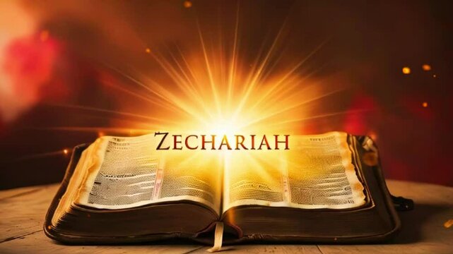 Open Bible with "Zechariah"  and a bright light shining from the pages.