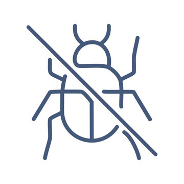 recommend clip art: Bug free. Line art graphic of a bug crossed out, representing the elimination of bugs, errors, or pests.
