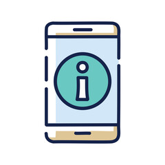 Mobile information icon. Mobile phone screen with information symbol. Represents support, help, or guidance.