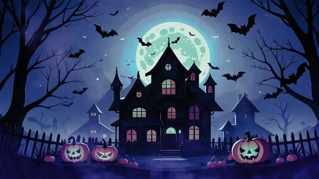 halloween scary house spooky night and scary pumpkins halloween party 4k video halloween background with scary house