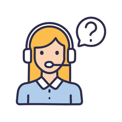 Helpdesk support woman. Woman with headset and question mark, suggesting support, service, and assistance.
