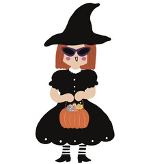 Halloween cute spooky charater costumes vector - vampire, ghost, witch, pumpkins, frankenstein