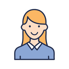 Smiling woman icon. Cartoon illustration of a smiling female character. Ideal for representing positivity, happiness, or success.