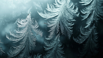 Frost patterns on a car window in the early morning, freezing weather, intricate designs