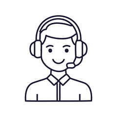 Happy agent icon. Smiling support representative wearing headset. Perfect for customer service, call center, and help desk illustrations.