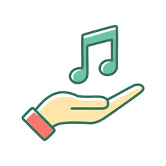 Music in hand. Hand holding music note, symbolizing offering, sharing, or giving music.