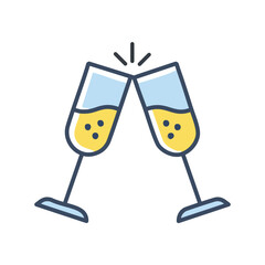 Cheers toast glasses. Two champagne glasses clinking together, symbolizing celebration and good wishes. Perfect for celebratory events and greetings.