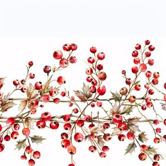 07250736 11. A natural seamless border design featuring vibrant red berries and intricate twigs