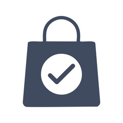 Approved shopping bag. Icon representing a shopping bag with a checkmark, symbolizing approval, completion, or confirmation of a purchase.