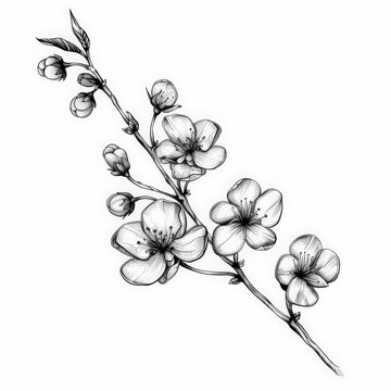 flower, cherry, Japan, floral, vector, nature, illustration, pattern, plant, drawing, leaf, art, vintage, decoration, sketch, branch, design, flowers, blossom, summer, spring, black, rose, garden, bea