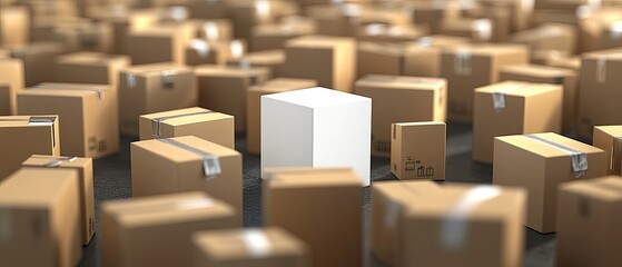 Obraz premium A cluster of cardboard boxes with one distinct white box, symbolizing uniqueness and diversity in packaging and shipping.