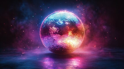 Fototapeta premium A Disco Ball Glows Under a Pink and Blue Smog