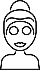 This simple and sleek line icon depicts a woman indulging in a relaxing beauty treatment with cucumber slices on her eyes