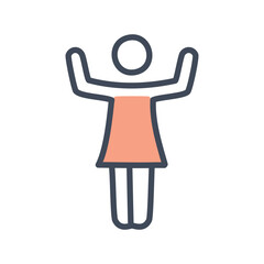 Happy woman icon. Simple line art illustration of a female figure with raised hands, symbolizing joy, celebration, and success.