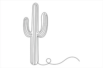 Continuous one line art drawing of cactus illustration
