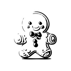 Gingerbread Icon hand draw black colour christmas day logo symbol perfect.
