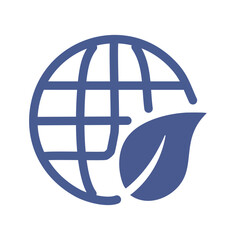 Globe leaf icon. Global sustainability concept illustrated with a globe and leaf.