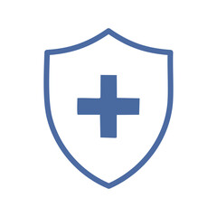 Obraz premium Health shield icon. Blue shield icon with a cross inside, symbolizing medical protection and safety.