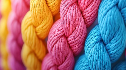 Close-up of Yellow, Pink, and Blue Twisted Cord